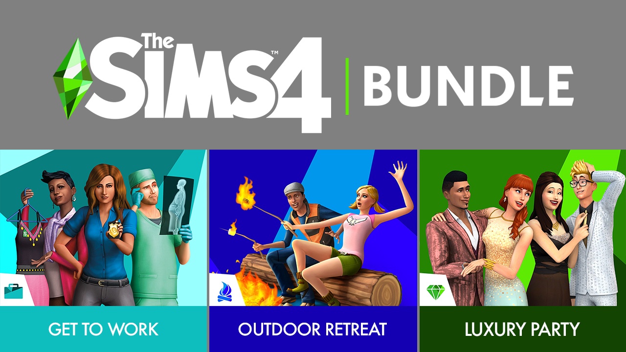 The Sims 4 Bundle - Get to Work, Outdoor Retreat, Luxury Party Stuff DLCs Origin CD Key [USD 54.2]