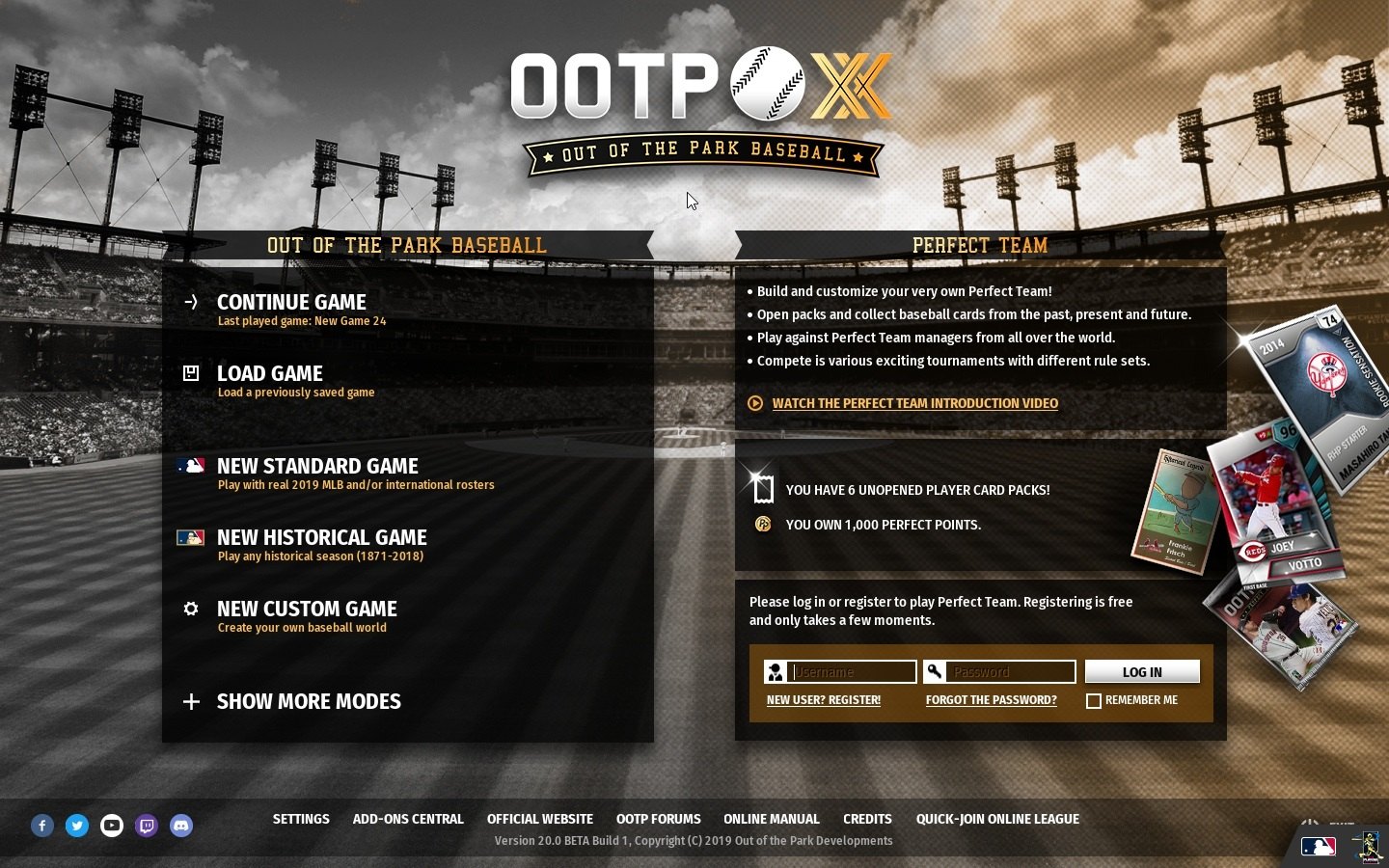 Out of the Park Baseball 20 Steam CD Key [USD 120.58]